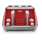 DeLonghi Toaster 4 Slice Glass Finish, Red